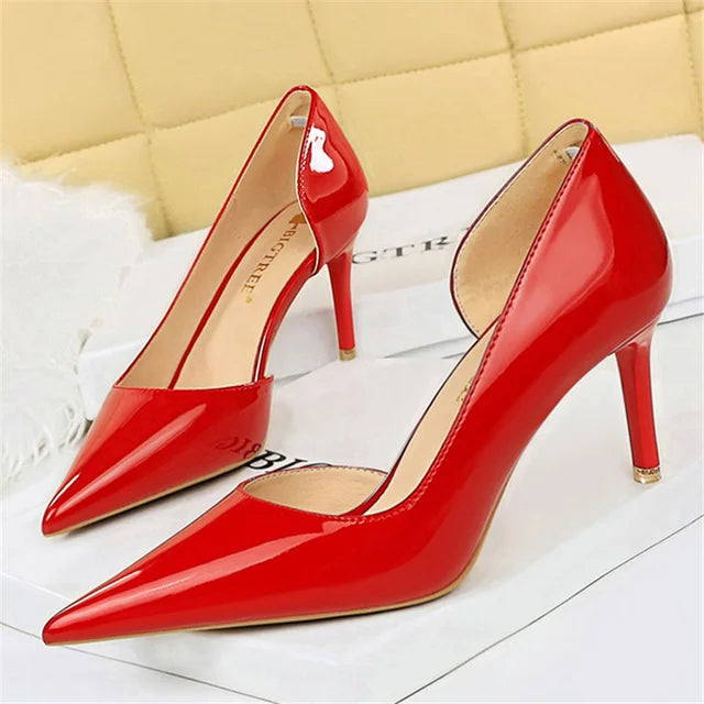 Patent Leather Pumps with Pointed Toe and Stiletto Heel for Women