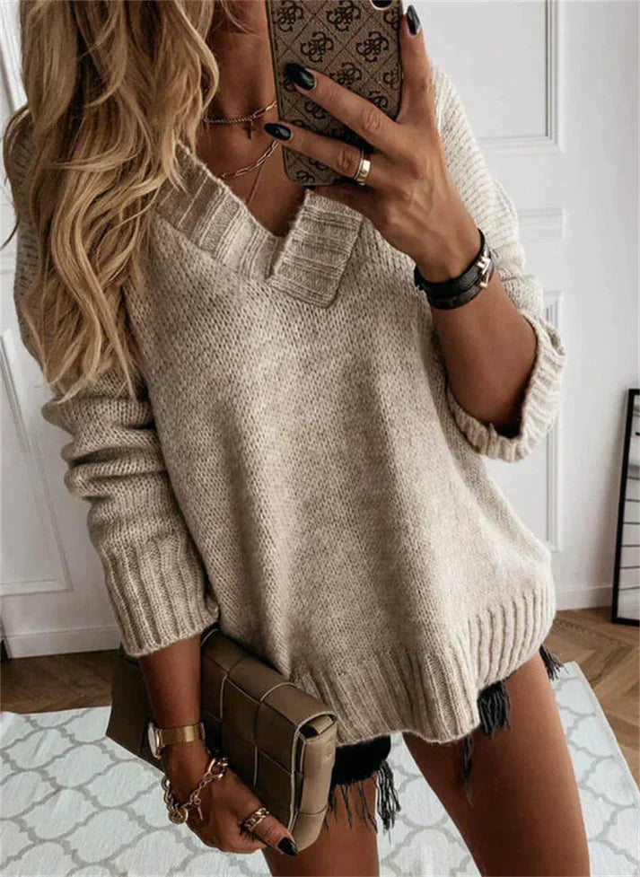 Zachte Gebreide Vrouwen Sweater V-Hals Winter