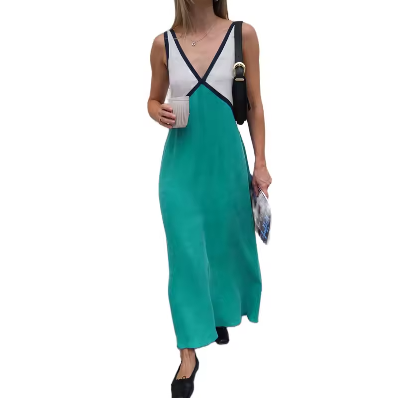 Mouwloze contrast zomerjurk voor vrouwen | Maxi