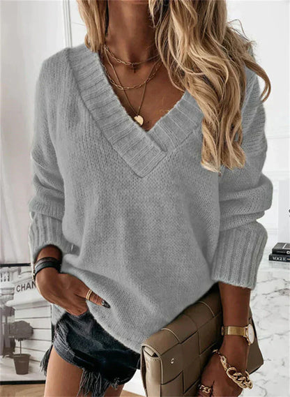 Zachte Gebreide Vrouwen Sweater V-Hals Winter