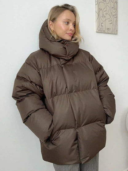 Puffer Winterjas Vrouwen Oversized Met Capuchon En Hoge Kraag