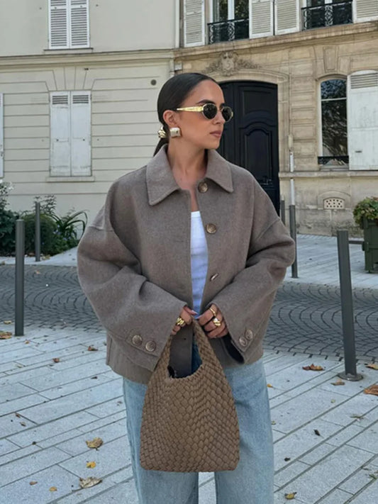 Oversized Luxe Wollen Korte Winterjas Vrouwen