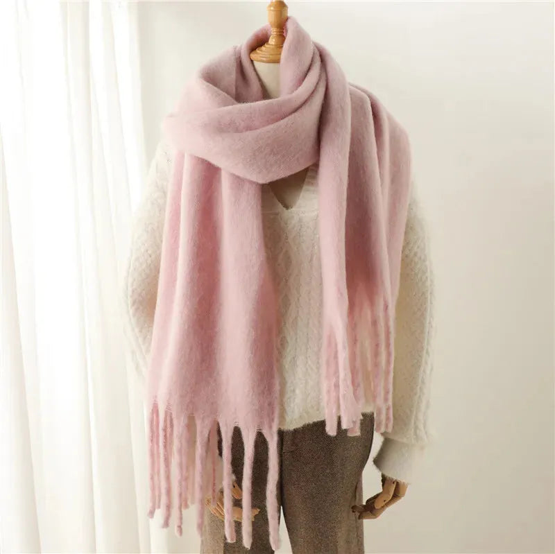 Chic Long Winter Scarf with Fringes for Women