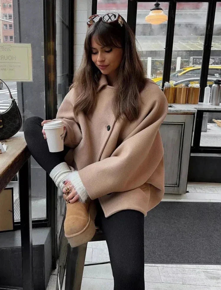 Oversized Elegante Peacoat Winterjas met Zakken Dames