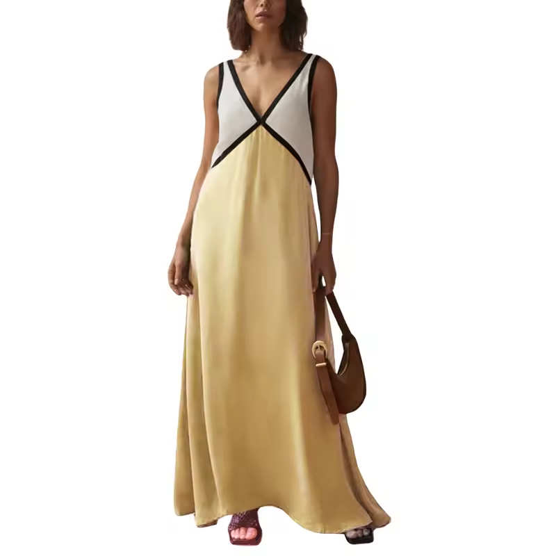 Mouwloze contrast zomerjurk voor vrouwen | Maxi
