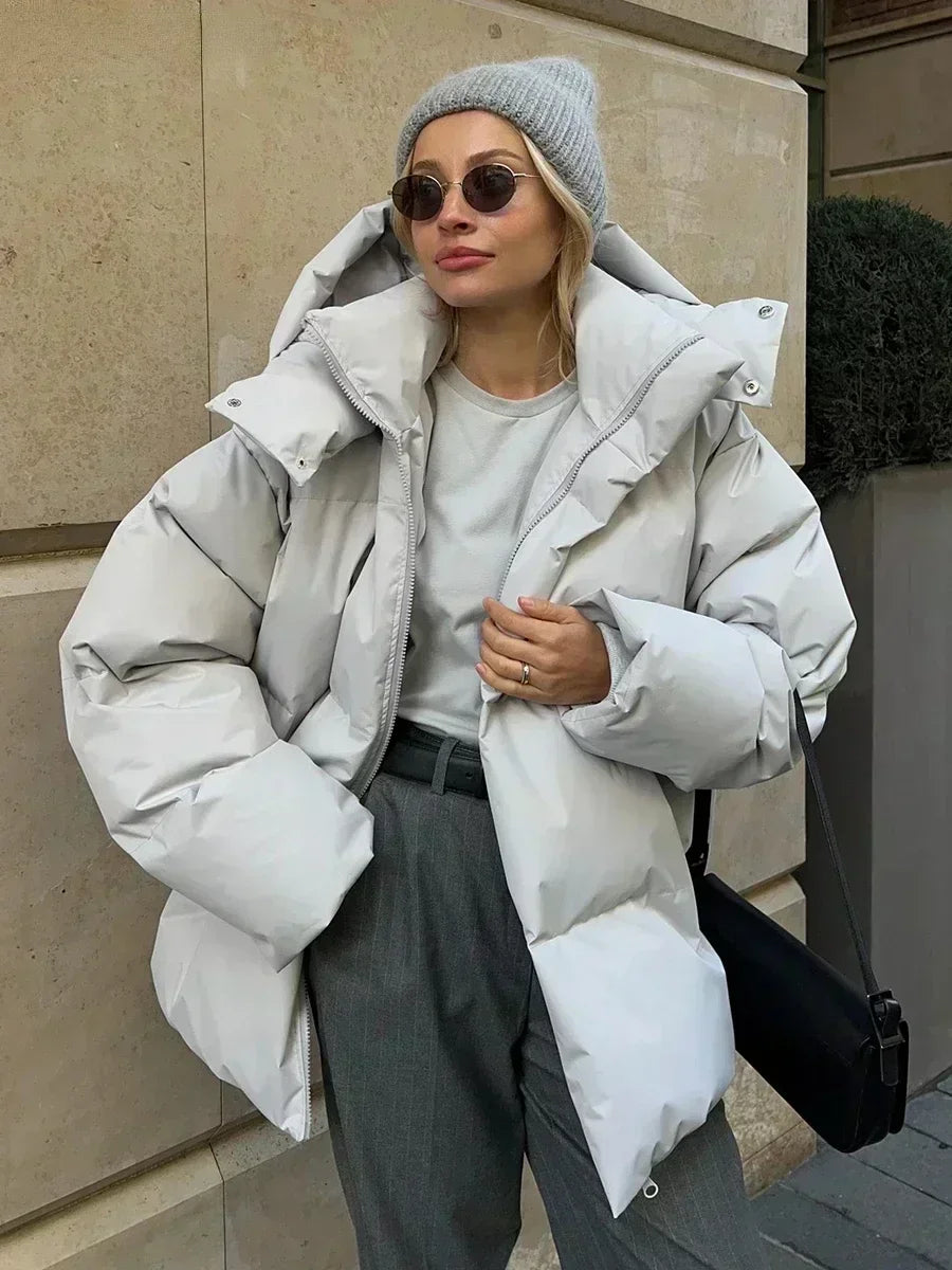 Puffer Winterjas Vrouwen Oversized Met Capuchon En Hoge Kraag