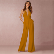 Elegante Wide Leg Jumpsuit Voor Dames Met Halternek En Open Rug