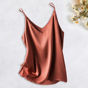 Airy Women's Satin Top with Spaghetti Straps and Waterfall Neckline
