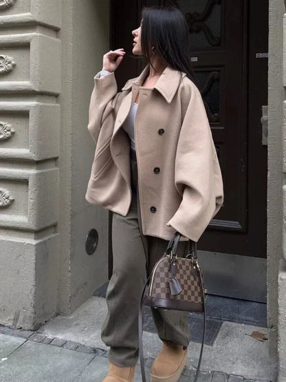 Oversized Elegante Peacoat Winterjas met Zakken Dames