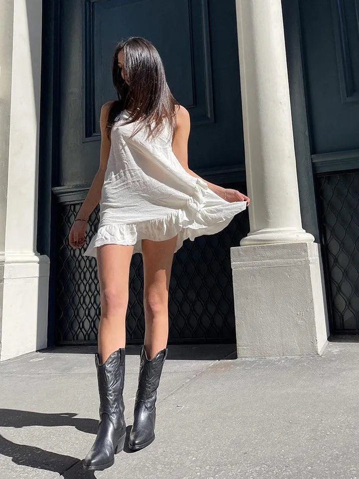 Cowboylaarzen voor Dames Halfhoog met Rits Puntneus en Lage Hak