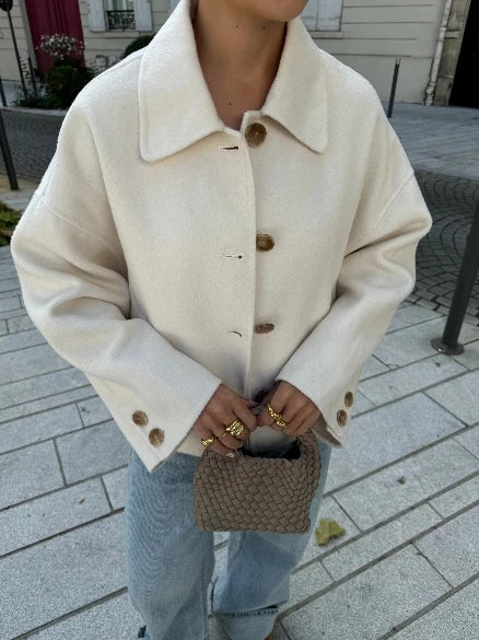 Oversized Luxe Wollen Korte Winterjas Vrouwen