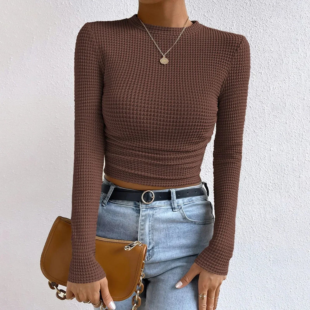 Dopasowany crop top z długim rękawem i strukturą