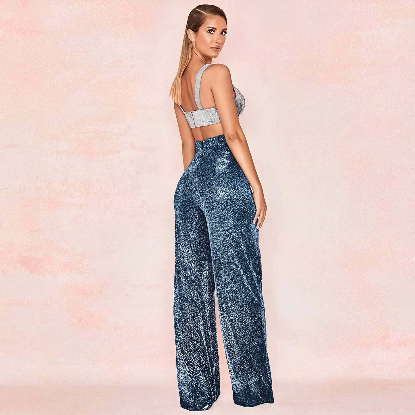 Glitter Hoge Taille Wijde Broek Voor Vrouwen