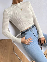 Aansluitende Crop Top Met Lange Mouwen En Structuur