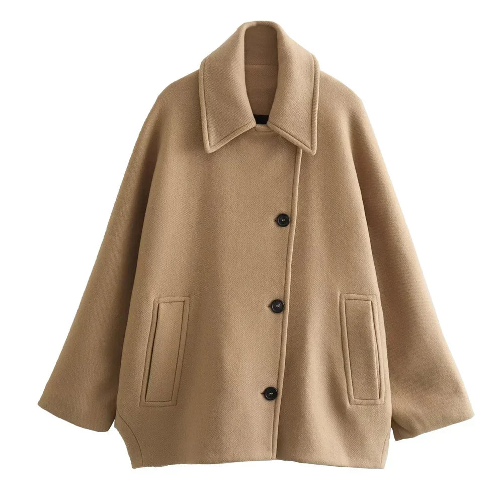 Elegante Vrouwen Oversized Winter Peacoat Jas Met Knoopsluiting