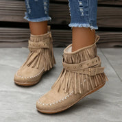 Women's Playful Suede Ankle Boots with Fringes and Studs