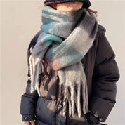 Plaid Winter Scarf with Fringes for Women