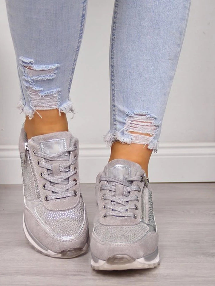 Comfortabele Dames Sneakers met Rits en Vetersluiting
