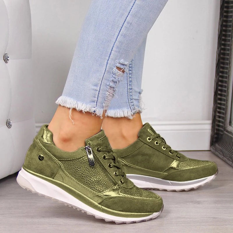 Baskets confortables avec fermeture éclair et lacets pour femmes