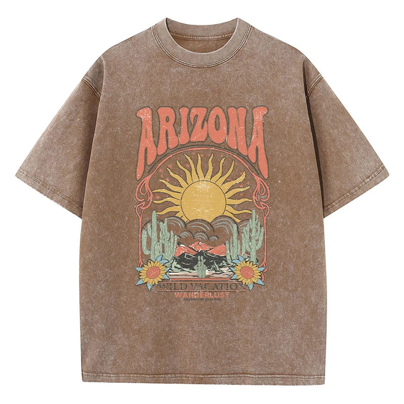 Vintage Arizona oversize T-shirt damski z nadrukiem i luźnym krojem
