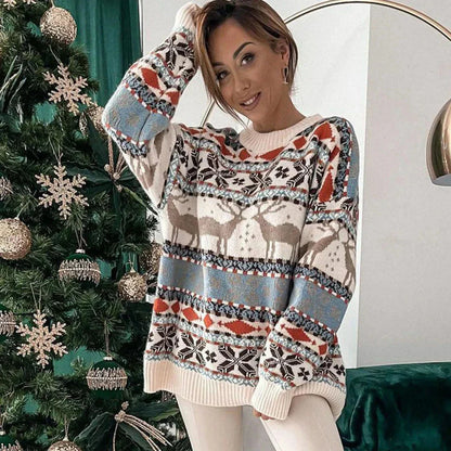 Warme Gebreide Kersttrui met Rendier Motief Oversized voor Vrouwen