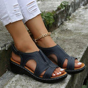 Dames Orthopedische Leren Sandalen Met Comfortabele Hak