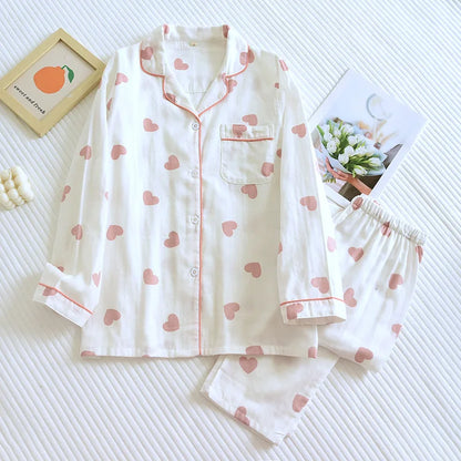 Dames Pyjama Set Lange Mouwen Broek Hartjes