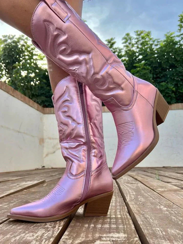 Bottes western élégantes à talon bloc pour femmes