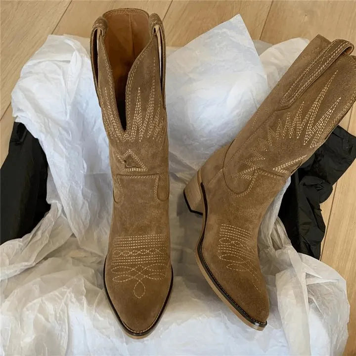 Cowboylaarzen voor Dames Halfhoog met Rits Puntneus en Lage Hak