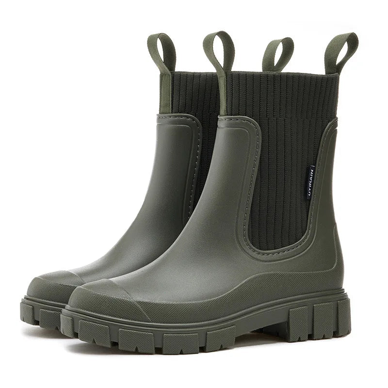 Women's Waterproof Rain Boots with Raised Heels and Lug Soles