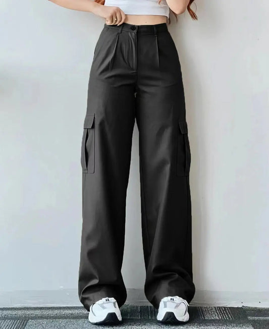 Hoge Taille Cargo Broek Voor Vrouwen Met Wijde Pijpen