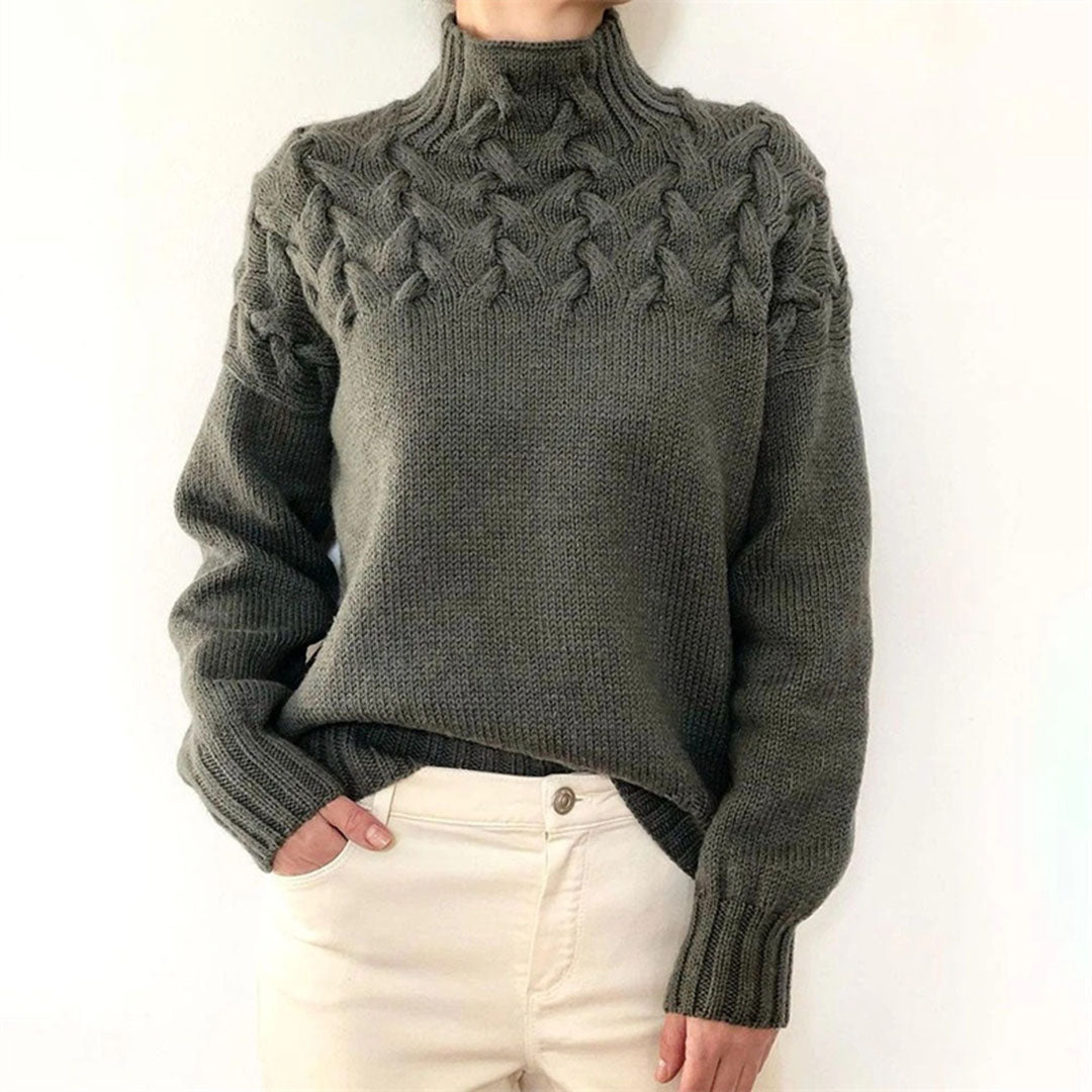 Col roulé tricoté pour femmes avec motif torsadé Chaud et doux
