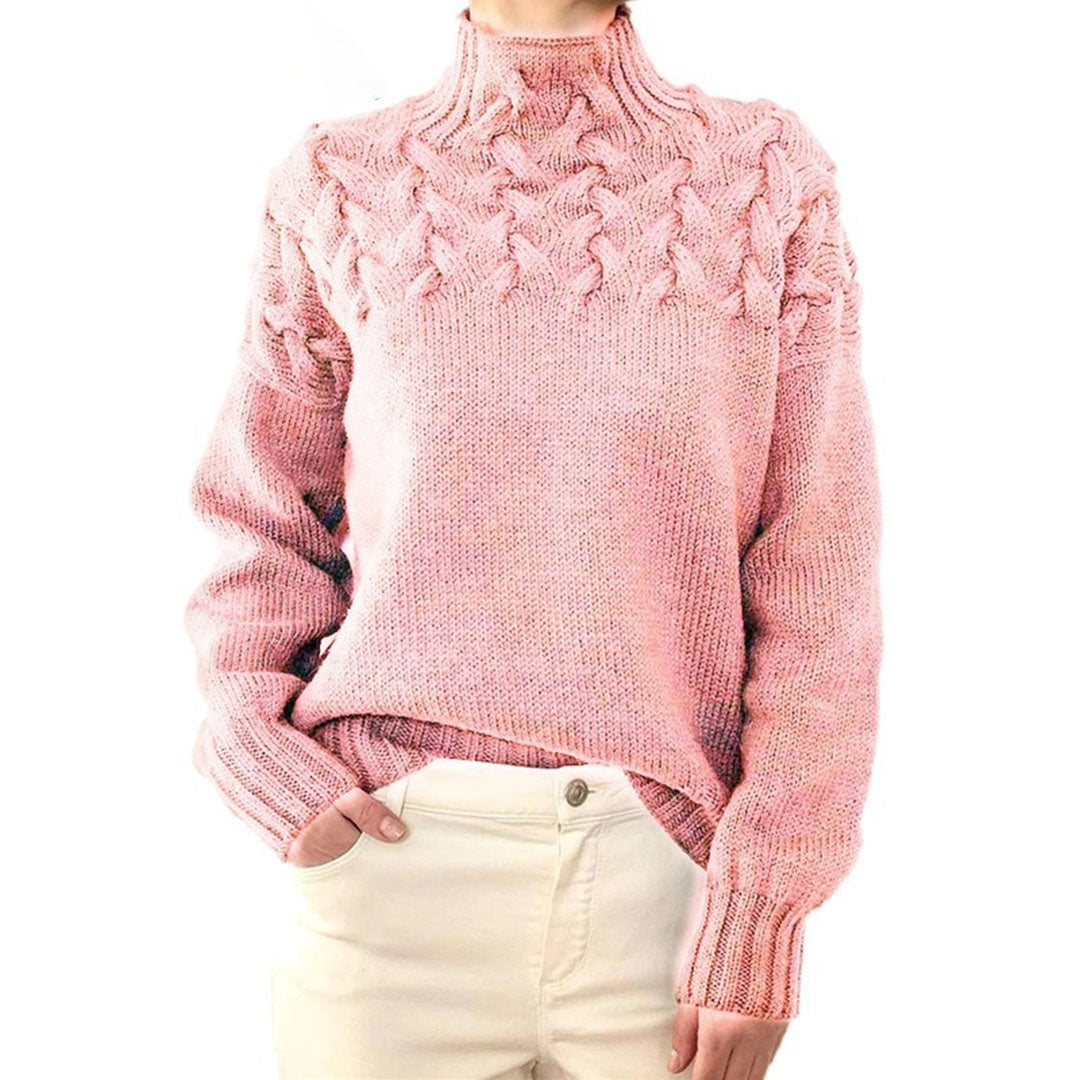 Col roulé tricoté pour femmes avec motif torsadé Chaud et doux