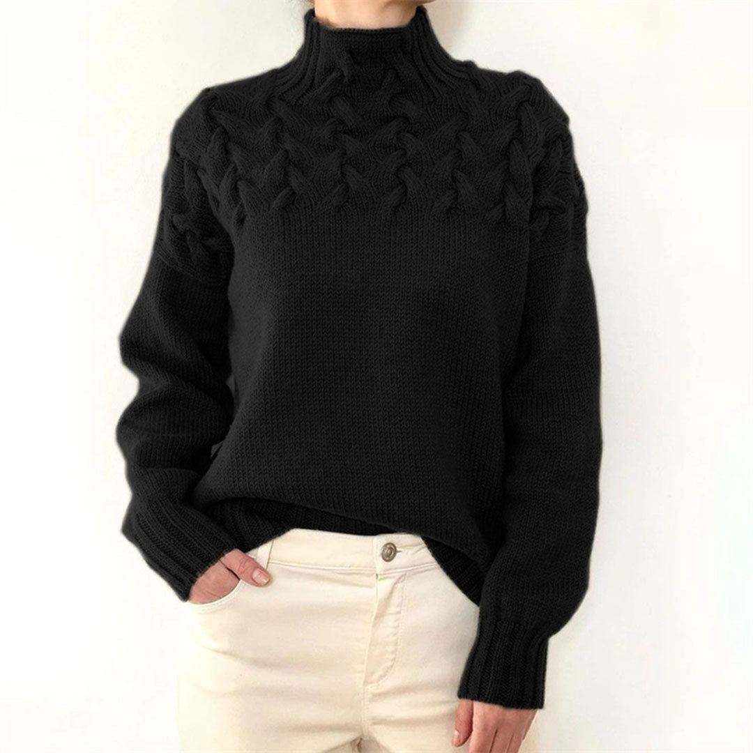 Col roulé tricoté pour femmes avec motif torsadé Chaud et doux
