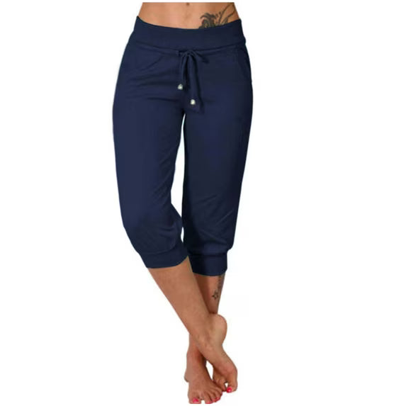 Pantalon Capri décontracté pour femmes avec cordon de serrage et poches