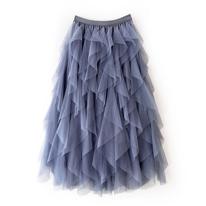 Elegante Luchtige Dames Tule Rok Maxi met Gelaagde Volants