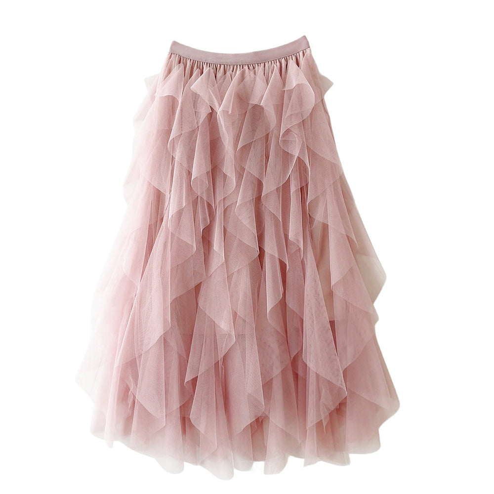 Elegante Luchtige Dames Tule Rok Maxi met Gelaagde Volants