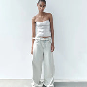 Glanzende Strapless Party Top Voor Dames