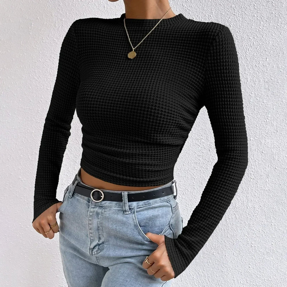 Dopasowany crop top z długim rękawem i strukturą