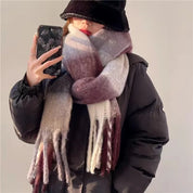 Plaid Winter Scarf with Fringes for Women