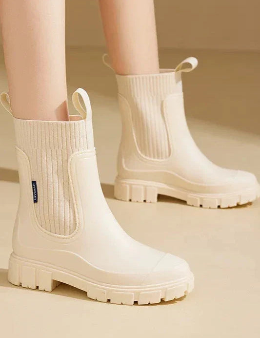 Women's Waterproof Rain Boots with Raised Heels and Lug Soles