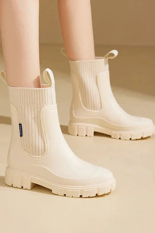 Women's Waterproof Rain Boots with Raised Heels and Lug Soles