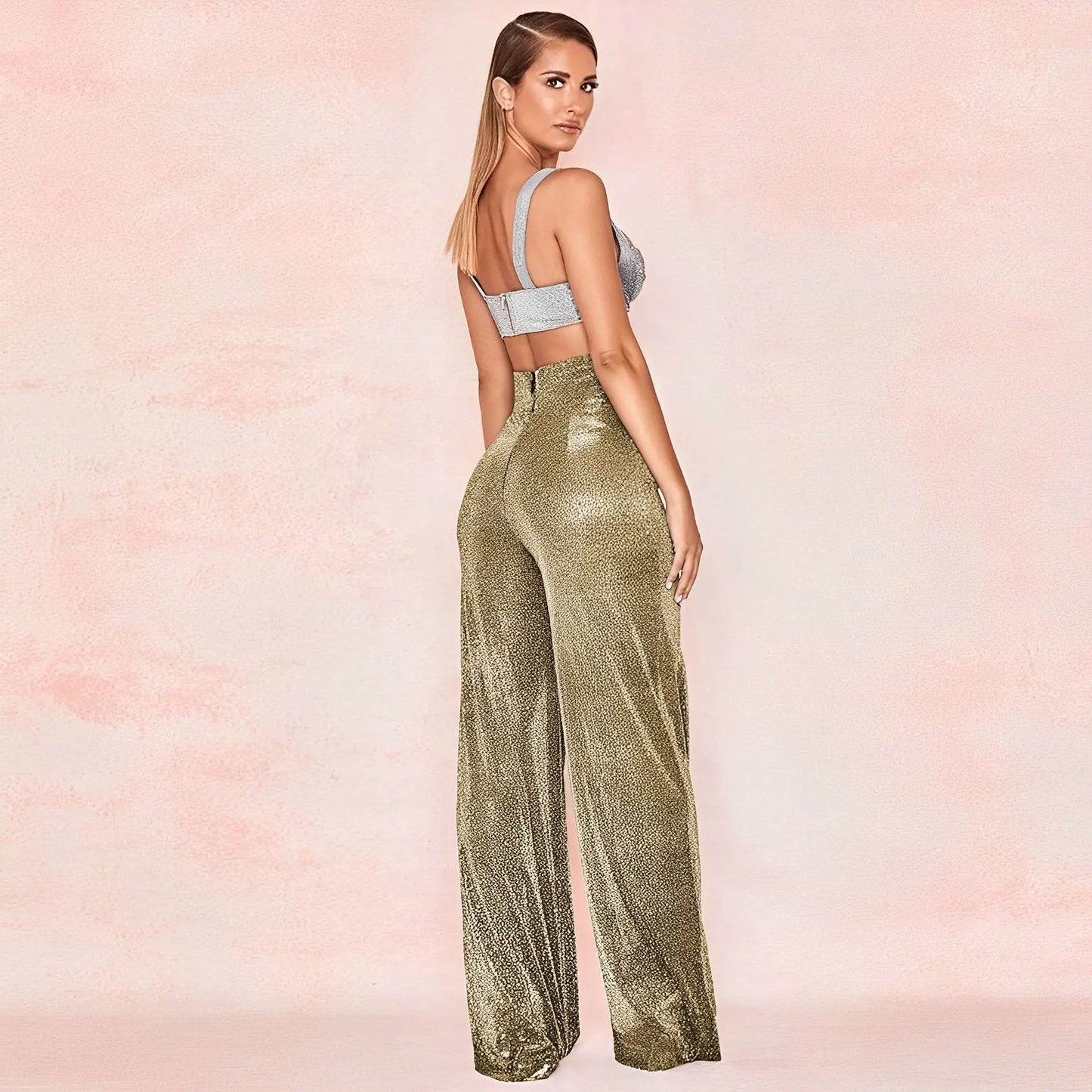 Glitter Hoge Taille Wijde Broek Voor Vrouwen