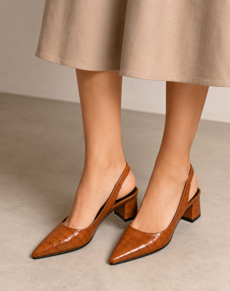 Amberly - Vintage Puntige Slingback Pumps met Blokhak