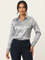 Dames Luxe Satijnen Blouse met Kraag en Knoopsluiting