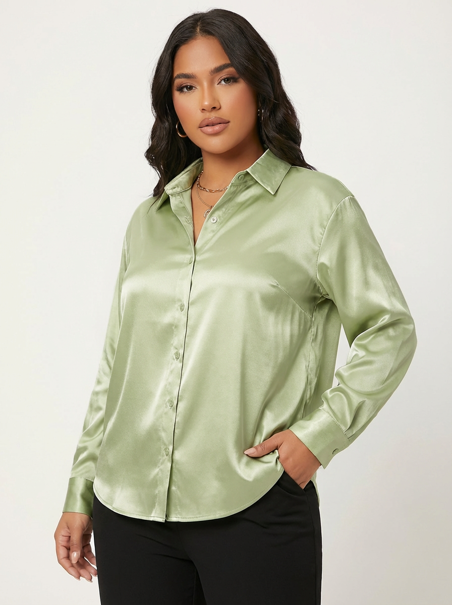 Dames Luxe Satijnen Blouse met Kraag en Knoopsluiting