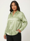 Dames Luxe Satijnen Blouse met Kraag en Knoopsluiting