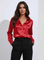 Dames Luxe Satijnen Blouse met Kraag en Knoopsluiting