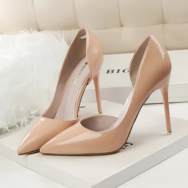 Patent Leather Pumps with Pointed Toe and Stiletto Heel for Women