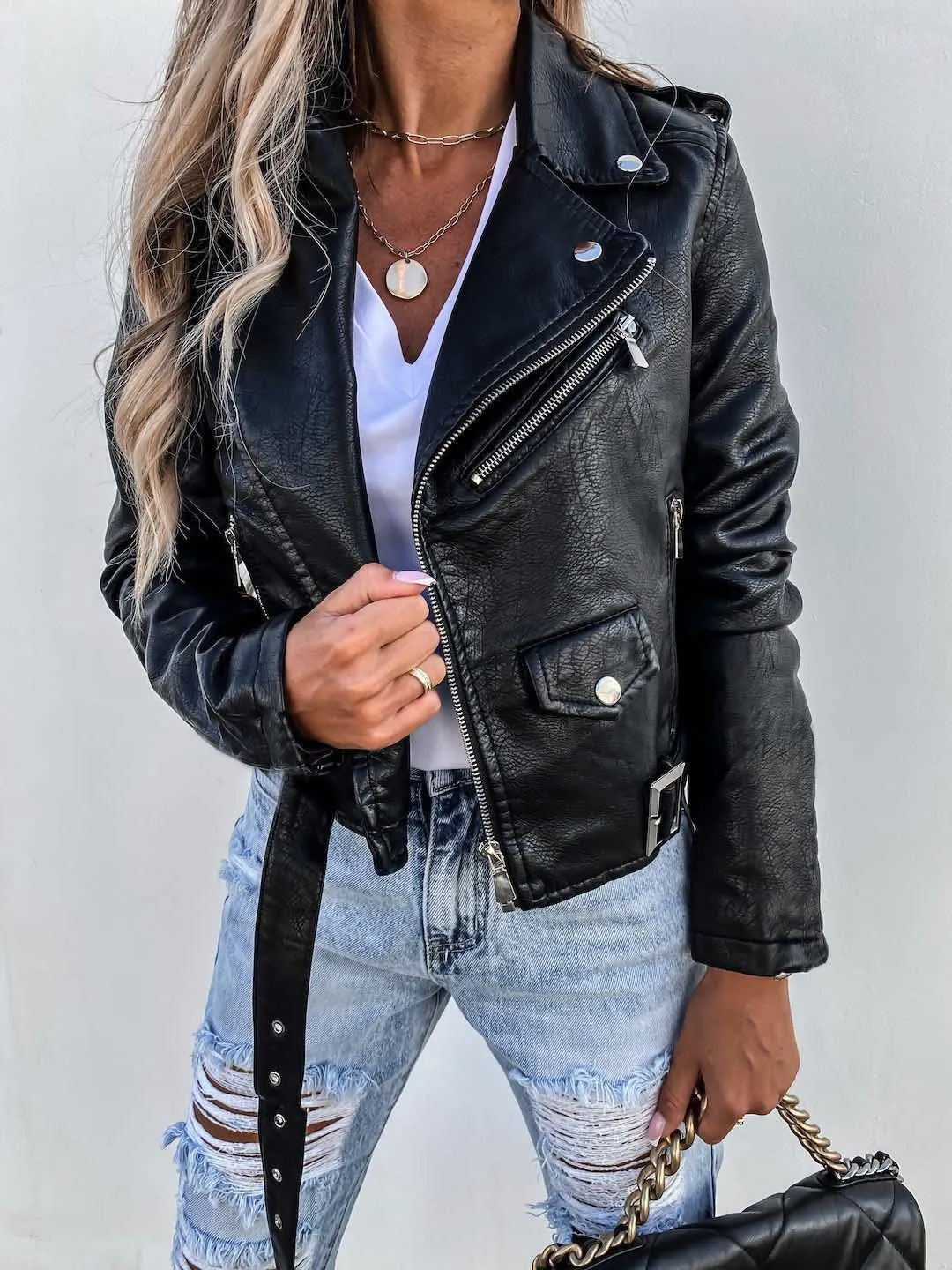 Bikerjack Met Leerlook En Asymmetrische Rits Voor Dames